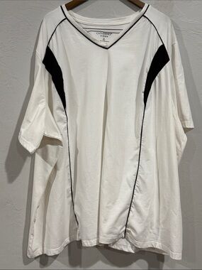 Catherines White Short Sleeve V-Neck Top Black Piping Plus Size 6X 38W